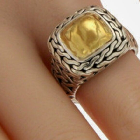 VINTAGE JOHN HARDY 22 KT YELLOW GOLD & 925 SILVER PALU HAMMERED COCKTAIL RING - Picture 5 of 16